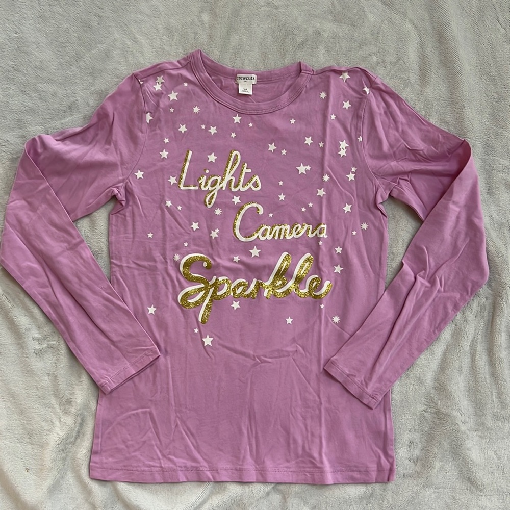 J Crew Crewcuts Girl’s Light, Camera, Sparkle long sleeves T-size 14 (BNWT)